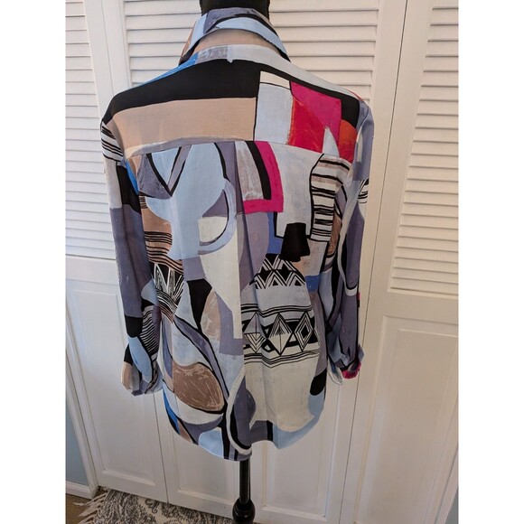 NIC + ZOE Blouse Women's S Jigsaw Bold Geo Abstract Art To Wear Button-Up Shirt - Picture 10 of 14